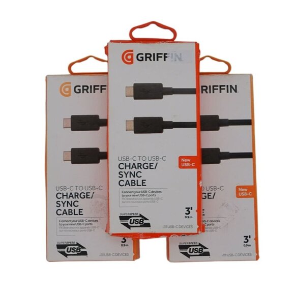 Griffin USB-C to USB-C Charge Sync Cable 3-Pack 3ft Fast Charging Data Transfer - Picture 3 of 7